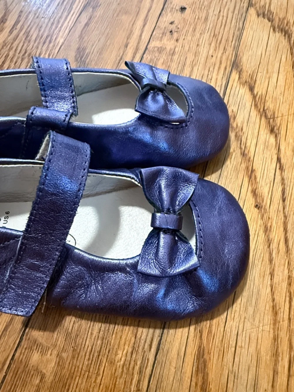 Old soles leather baby toddler Metallic Purple Mary Jane Shoes with Bow size 6